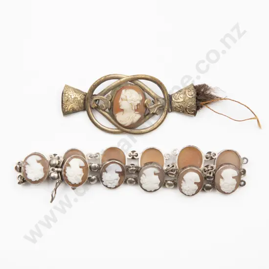 Early C20th European Silver and Cameo Panel Bracelet