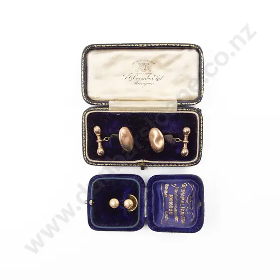Vintage Boxed Pair 9ct Cuff Links and Pair 18ct Studs