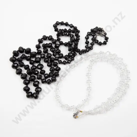 Single Strand Graduated French Jet Bead Necklace and Crystal Necklace