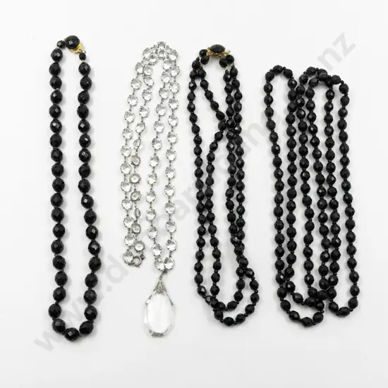 Crystal Bead Necklace and Four French Jet Bead Necklaces