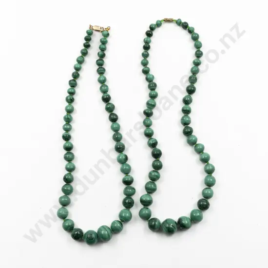 Two Single Strand Graduated Malachite Bead Necklaces