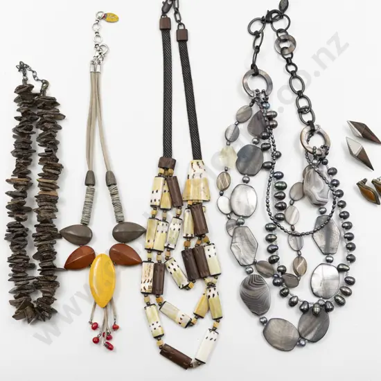 Two Modern Design Shell and Fresh Water Pearl Necklaces by Nature