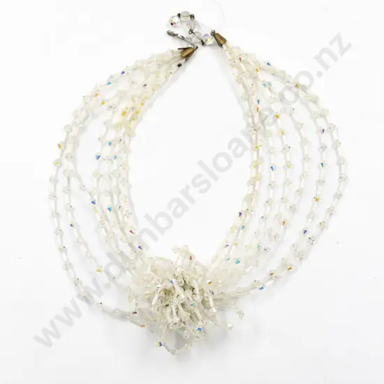 Vintage Crystal and Bugle Bead Seven Strand Pendant Necklace