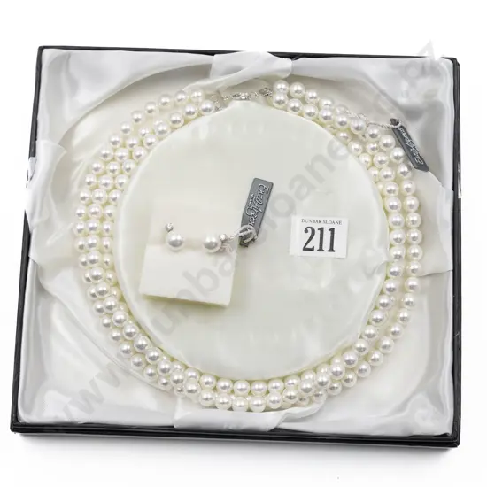 Boxed As New Enzo Argenti Milano Triple Strand Imitation Pearl Necklace and Earrings