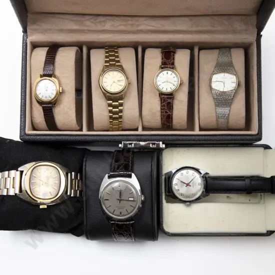 Seven Assorted Gents and Ladies Wrist Watches with four watch case