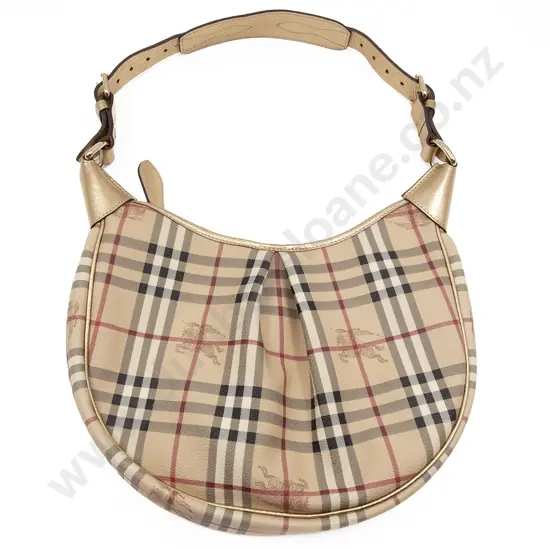 Imitation Burberry Haymarket Check PVC & Leather Rydal Hobo Bag in Beige/Metallic