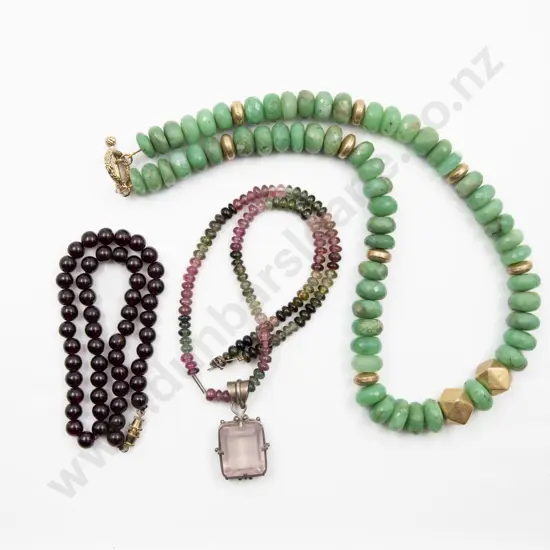 Aventurine Faceted Bead Necklace with two semi-precious bead necklaces