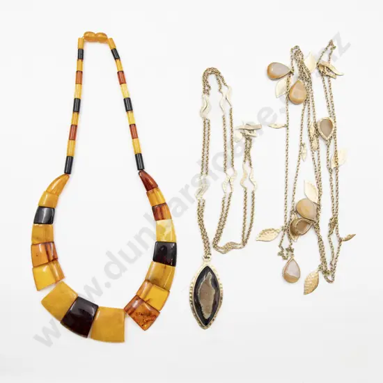 Amber Panel Necklet and Two Fashion Gem Stone Necklaces