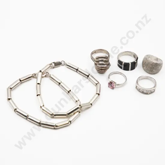 Pair .925 Silver Bracelet and Five Rings