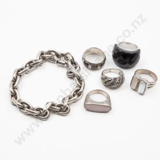 .925 Silver Bracelet and Five Rings