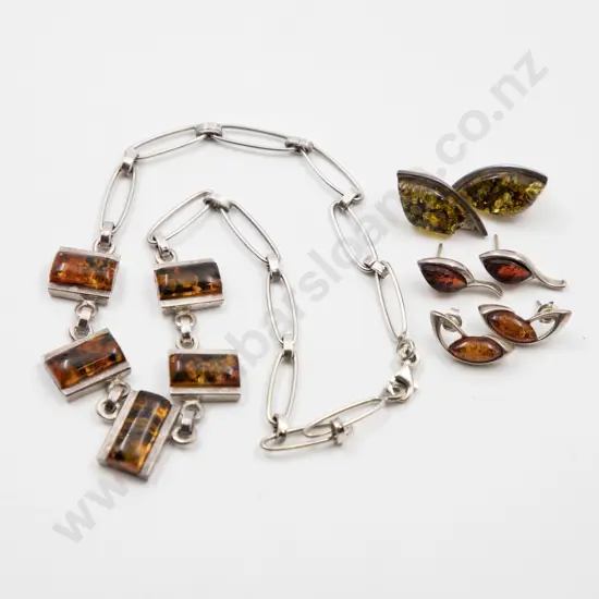 .925 Silver and Amber Panel Necklace