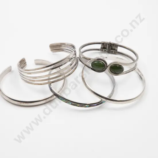 Two .925 Silver Bangles and Three Plated Bangles