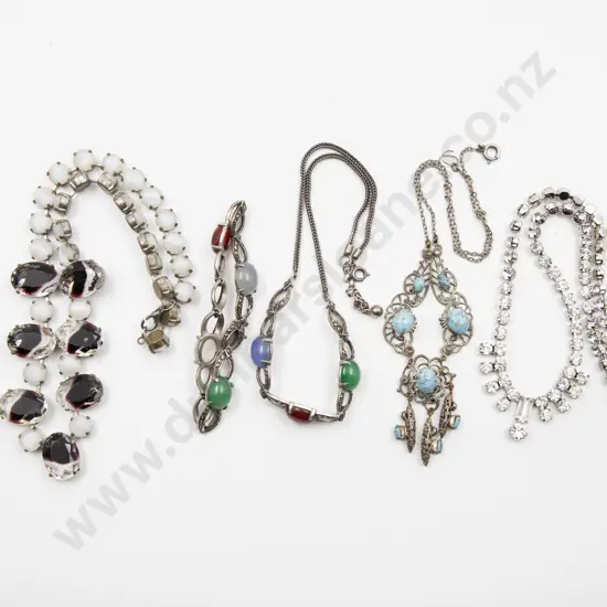 Diamanté Crystal Necklace and three vintage necklaces one with matching bracelet