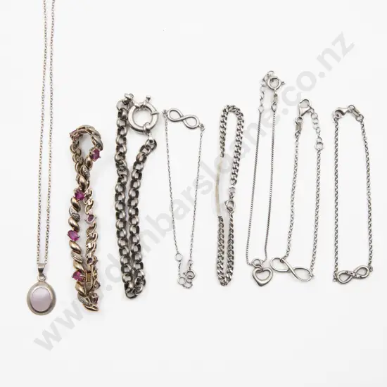 Seven .925 Silver Bracelets and Pendant