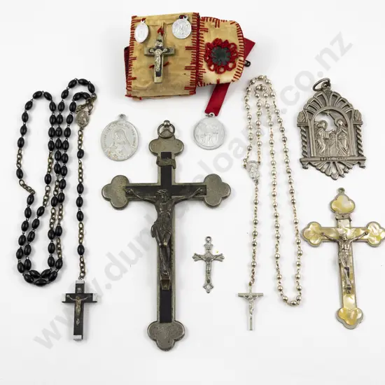 Collection Roman Catholic Cross Medallions and Various
