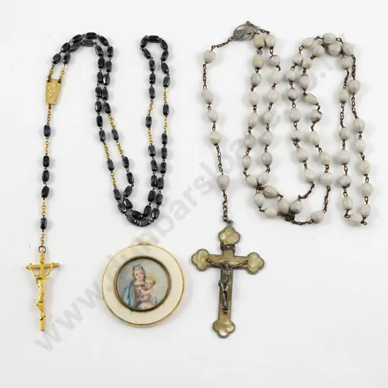 Two Rosary and Ivory Framed Portrait Miniature of Madonna and Child