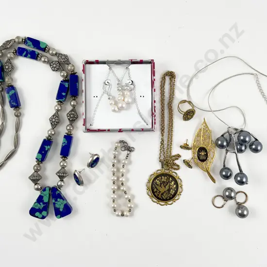 Mexican Silver and Lapis Style Necklace and Earrings