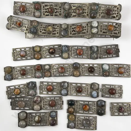 Qty White Metal and Carnelian Agate Belting