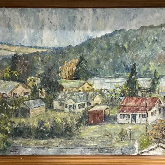 R B Holden - Our Village II - Oil on Board