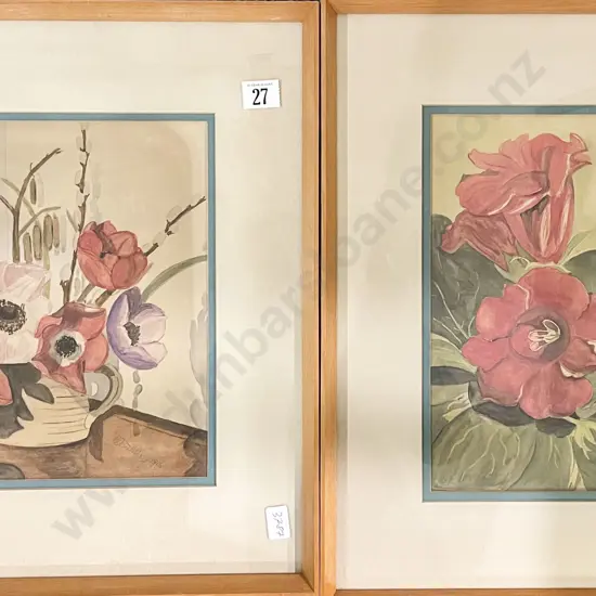 O Buhling - Two Flower Studies - Watercolour