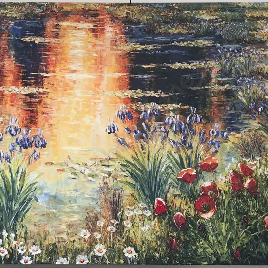 Richard Ponder - Lake with Poppies - Overpainted Giclee Canvas Print