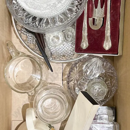 Box of Assorted Pressed Glass