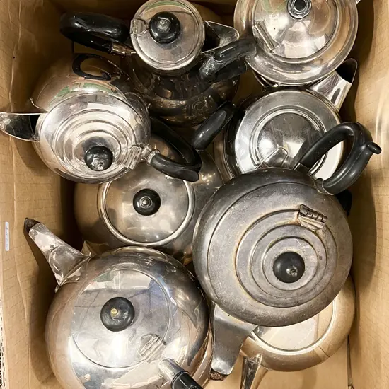 Box of Assorted S/P Tea & Coffee Pots etc