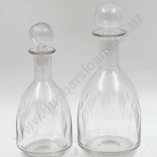 Graduated Set of Two Etched Glass Decanters