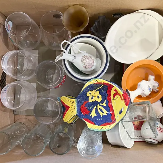 Box of Assorted China & Glass Ware