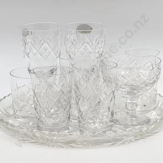 Small Quantity of Assorted Crystal on Pressed Glass Dish