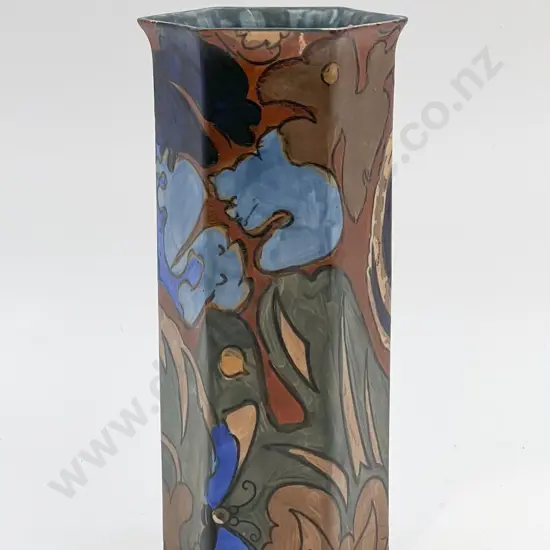 Handpainted Hexagonal Burleigh Ware Vase (Repair)
