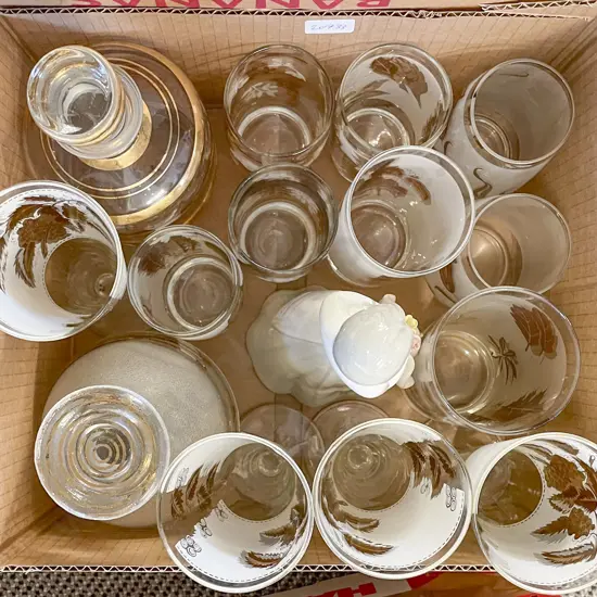 Quantity of Assorted Glass Ware & Decanters Together With Figure