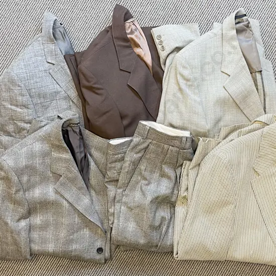 Box of Assorted Suit Jackets & Pants etc