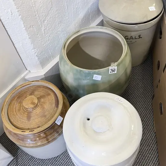 Four Assorted Stoneware Crocks (A/F)