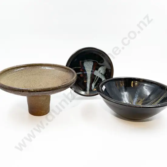 Brian Gartside Bowl & Dish Together With Pottery Comport