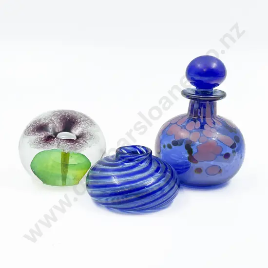 Lesley Justin Art Glass Scent Bottle and Two other Art Glass Pieces