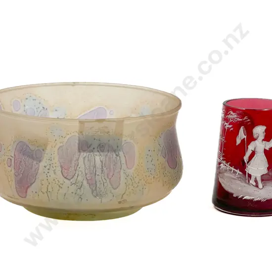 Small Mary Gregory Mug (minor chip) and Art Glass Bowl