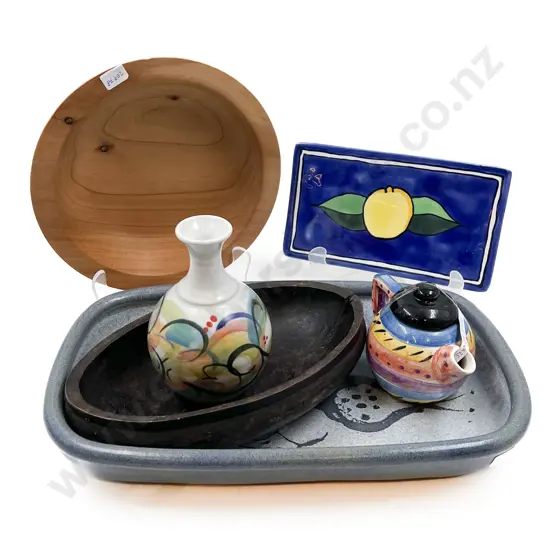 Small Quantity of Assorted Pottery and Two Wooden Bowls