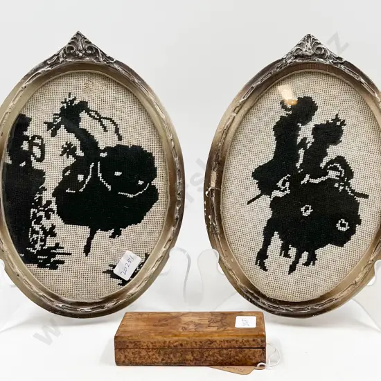 Pair of Oval Framed Tapestries Together with Small Box