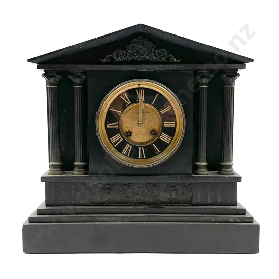 Ebonised Marble Mantle Clock