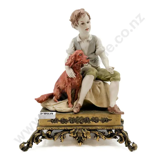 Italian Ceramic Figure Group on Brass Stand