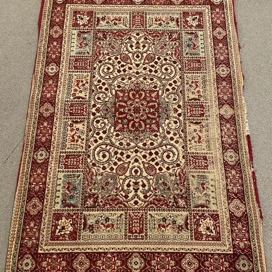 Persian Floor Rug on Red Ground With Floral and Animal Motifs