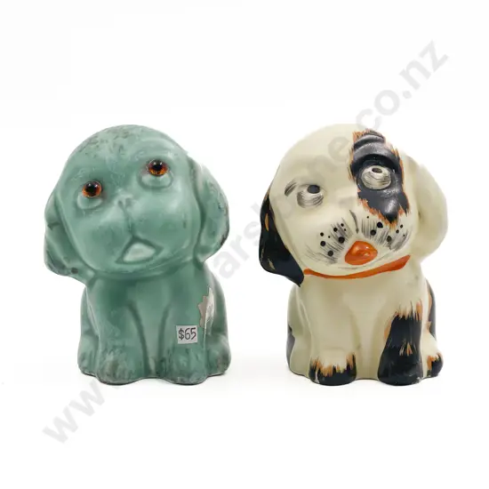 Two Small Crown Devon Puppy Ornaments