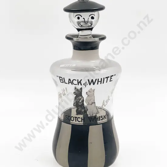 Hand-painted Black & White Scotch Whisky Glass Advertising Decanter