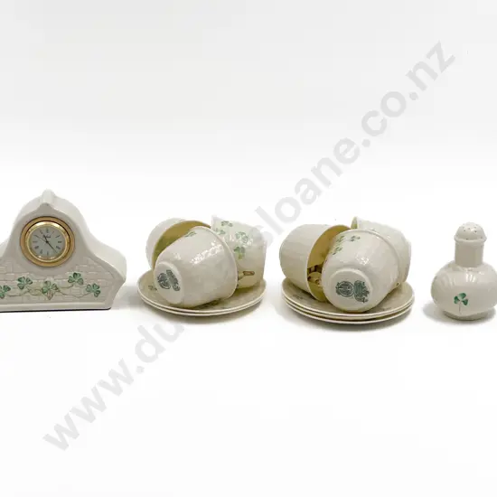 Small Quantity of Assorted Belleek Incl. Clock and Cups/Saucers