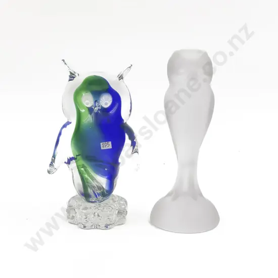 Murano Art Glass Owl Together with French Art Glass Owl