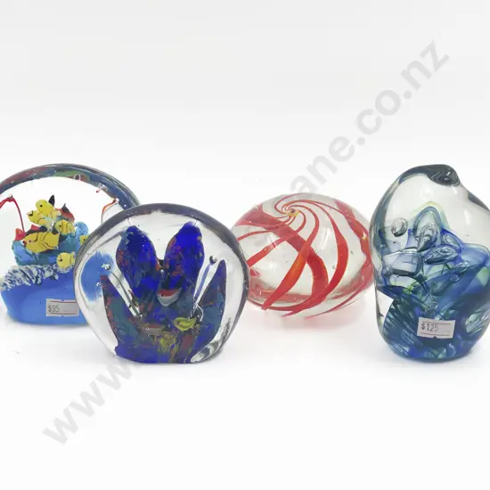 Four Art Glass Paper Weights