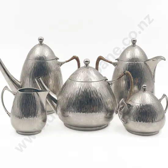 Five Piece Decorative Pewter Tea Set