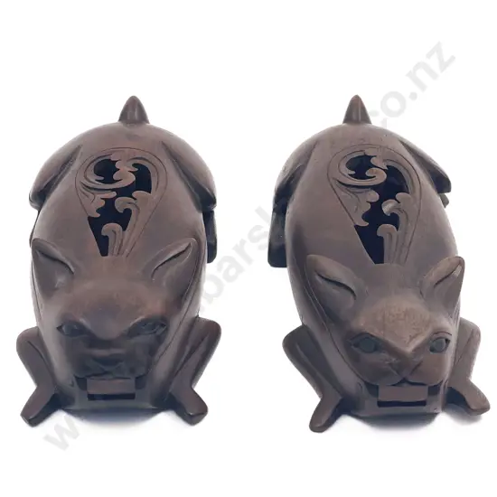 Pair of Carved Rabbit Form Trinket Boxes