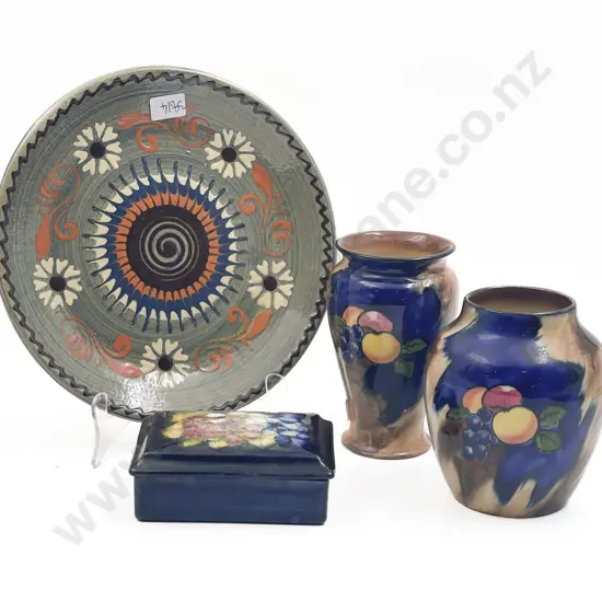 Moorcroft Trinket Box Together with Two Tunstall Vases and Other